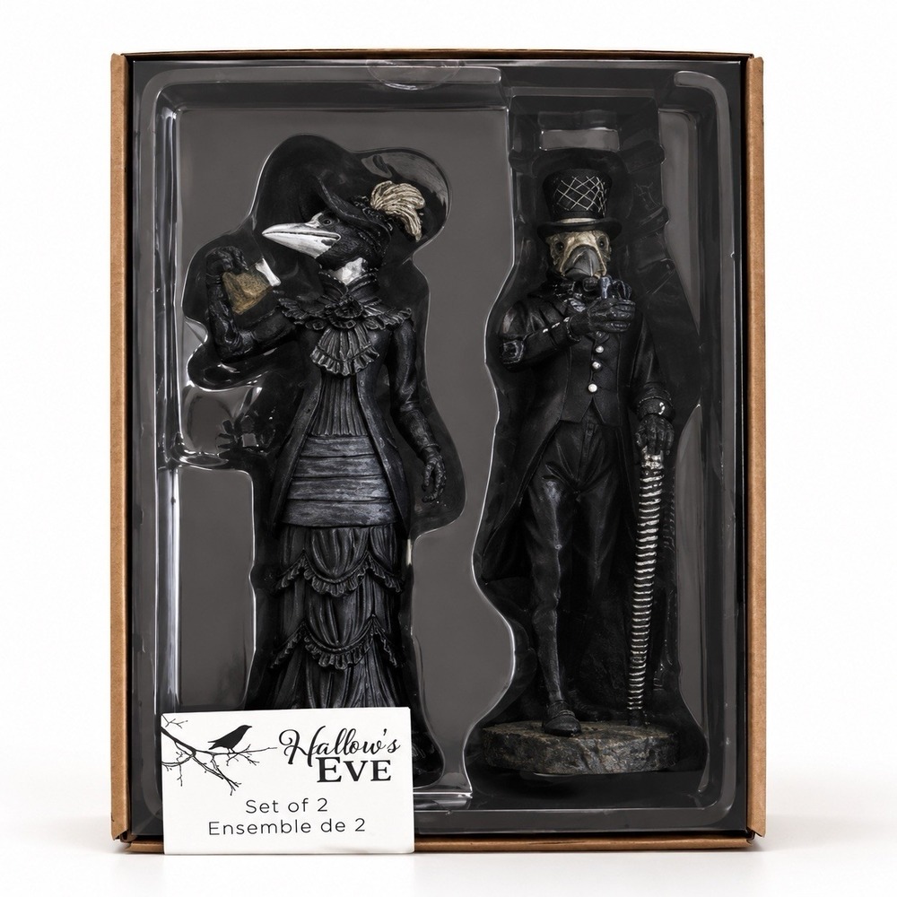 Hallows Eve Plague Doctor Gentleman Figurine Set Gothic Halloween Decor NIB - Picture 2 of 2